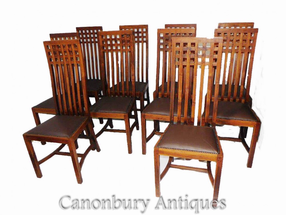 套装10件手工艺品餐椅-查尔斯·雷尼·麦金托什·曼纳1910年^^